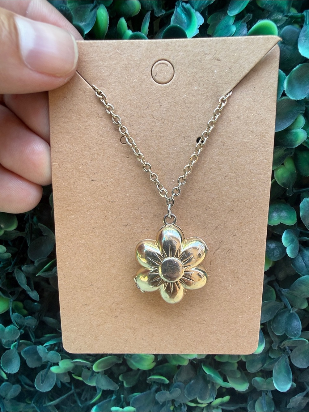 Gold Tone Flower Locket Pendant Necklace - Women Jewelry
